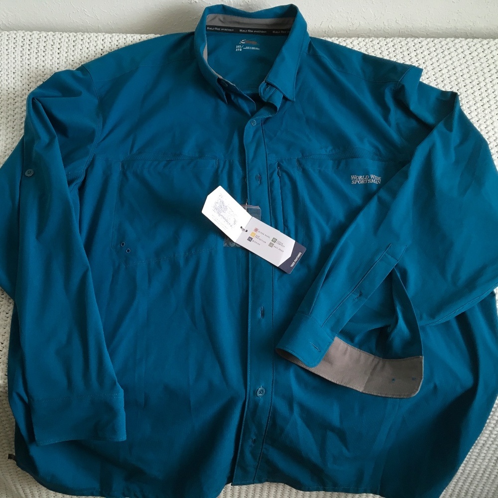 NEW WORLD WIDE SPORTSMAN SHIRT IN TEAL BLUE 3XL WITH TECH FEATURES
